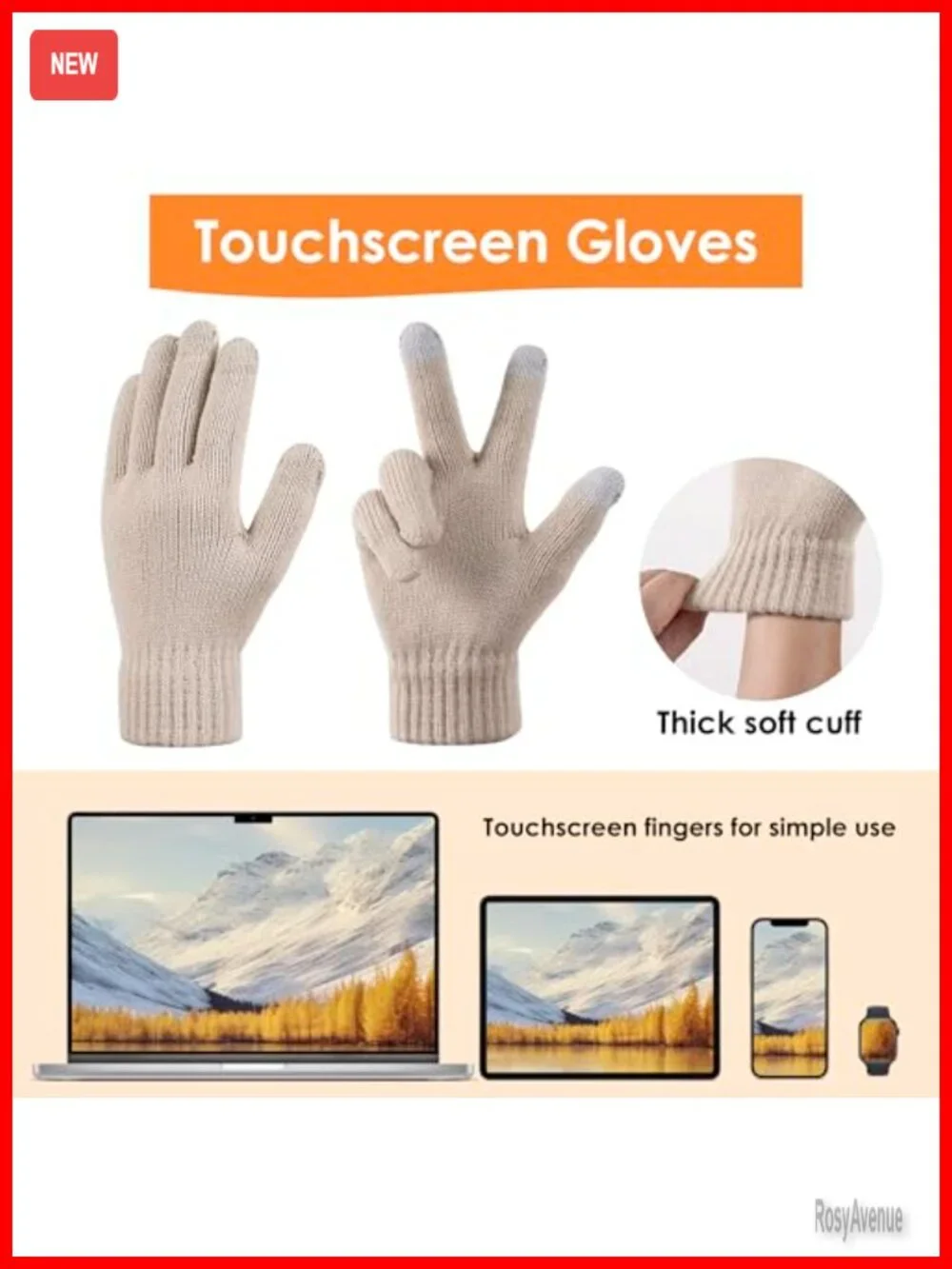 Winter Beanie Hat Gloves Set, Pom Pom Fleece Lined Hat Knit Touchscreen Gloves